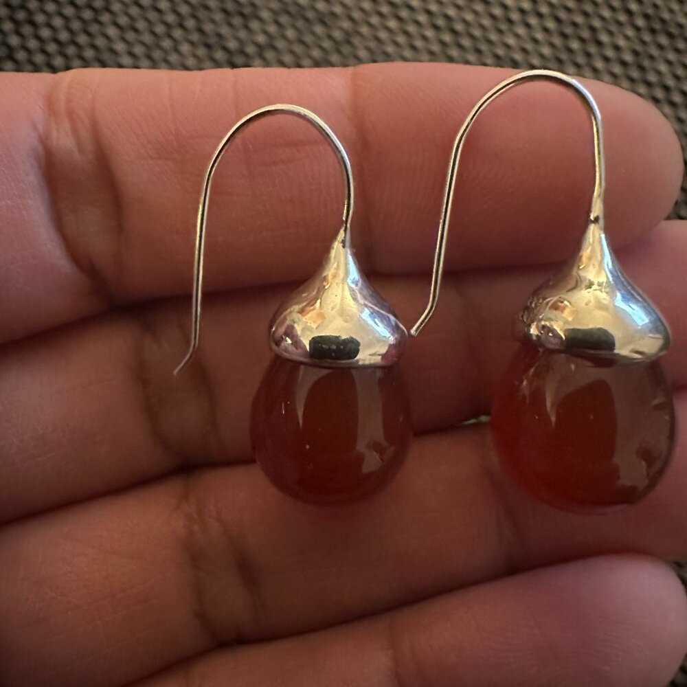 Geegee Carnelian Natural Stone Bell Hook Earring in Sterling Silver - Picture 5 of 6